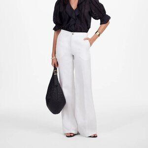 Madewell Petite Zoe Relaxed High Rise Wide Pants 100% Linen White Size 4P NWT